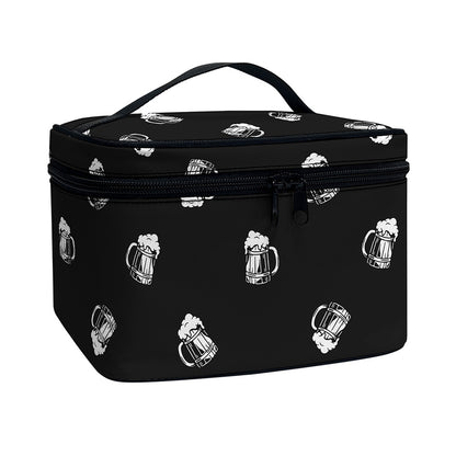 Black And White Beer Pattern Print Travel Makeup Bag