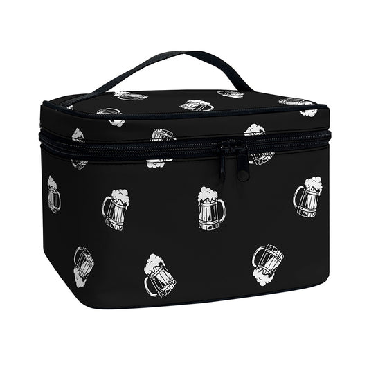 Black And White Beer Pattern Print Travel Makeup Bag