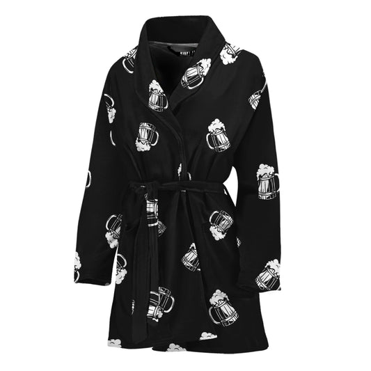 Black And White Beer Pattern Print Women's Bathrobe