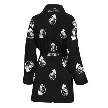 Black And White Beer Pattern Print Women's Bathrobe