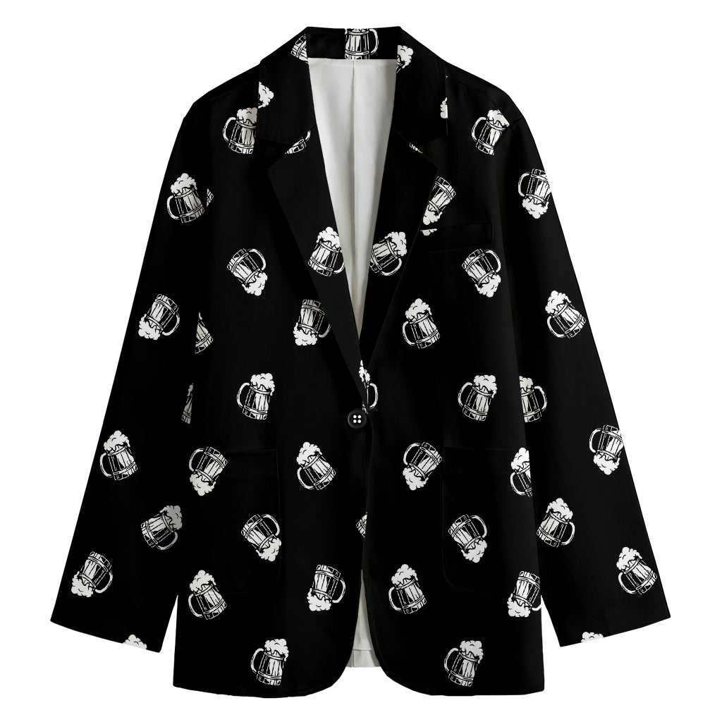 Black And White Beer Pattern Print Women's Blazer