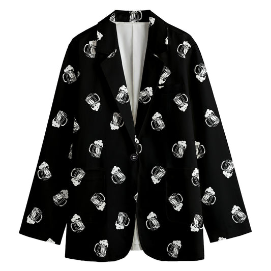 Black And White Beer Pattern Print Women's Blazer