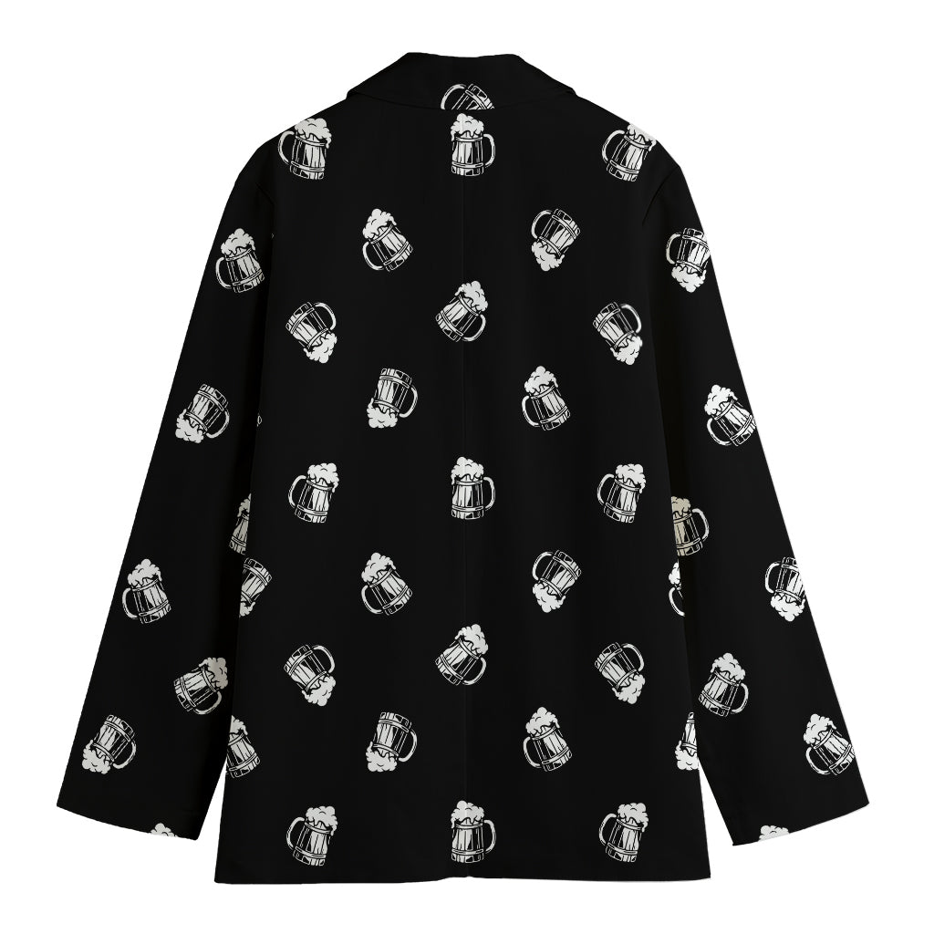 Black And White Beer Pattern Print Women's Blazer