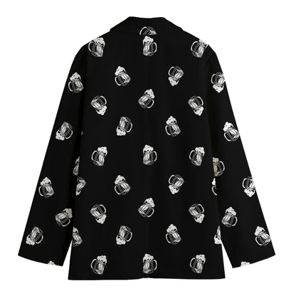 Black And White Beer Pattern Print Women's Blazer