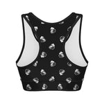Black And White Beer Pattern Print Women's Sports Bra