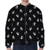 Black And White Beer Pattern Print Zip Sleeve Bomber Jacket