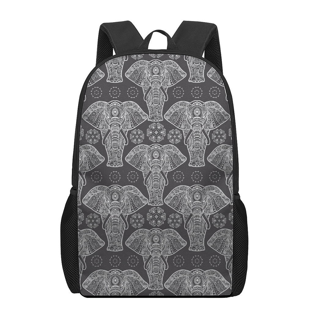 Black And White Boho Elephant Print 17 Inch Backpack