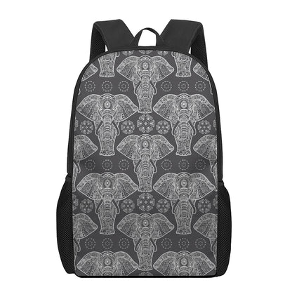 Black And White Boho Elephant Print 17 Inch Backpack