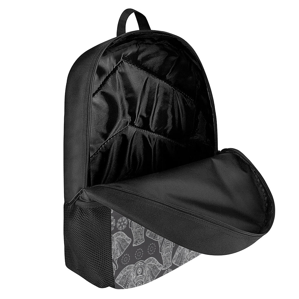 Black And White Boho Elephant Print 17 Inch Backpack