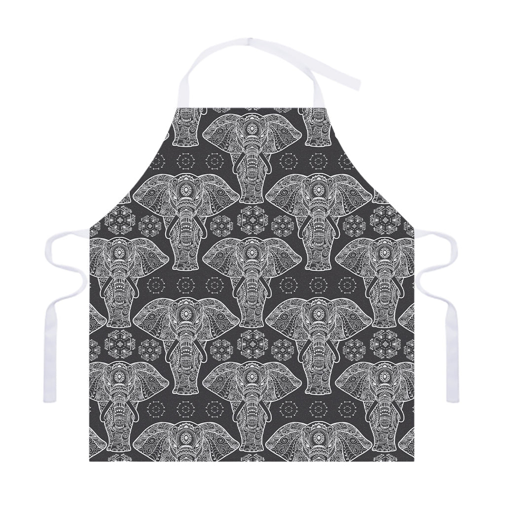 Black And White Boho Elephant Print Adjustable Apron