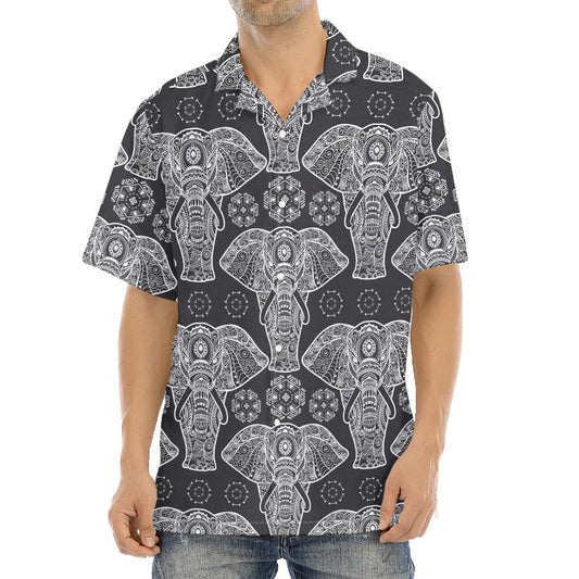 Black And White Boho Elephant Print Aloha Shirt