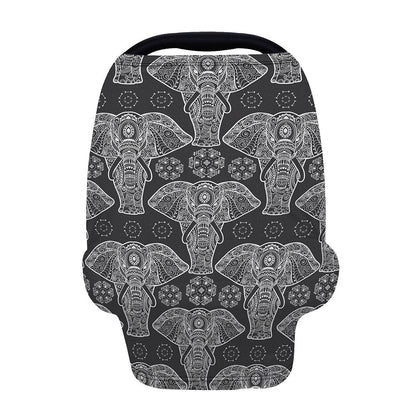 Black And White Boho Elephant Print Baby Seat Cover