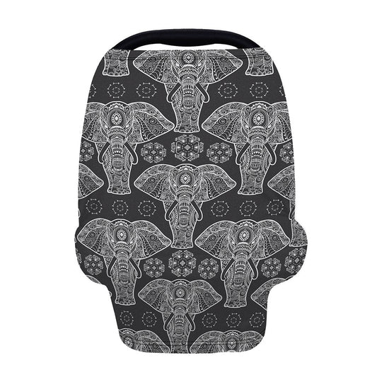 Black And White Boho Elephant Print Baby Seat Cover