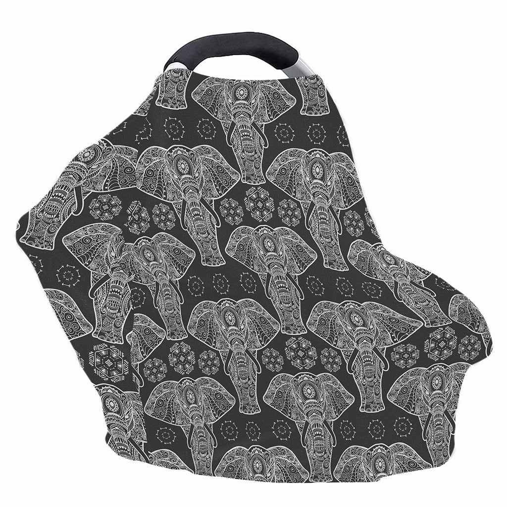 Black And White Boho Elephant Print Baby Seat Cover