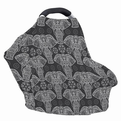 Black And White Boho Elephant Print Baby Seat Cover
