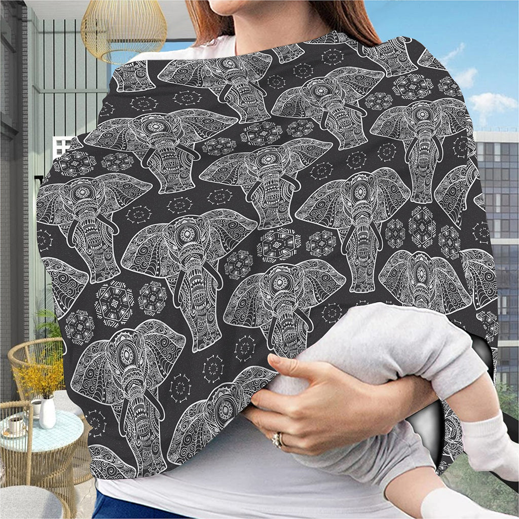 Black And White Boho Elephant Print Baby Seat Cover