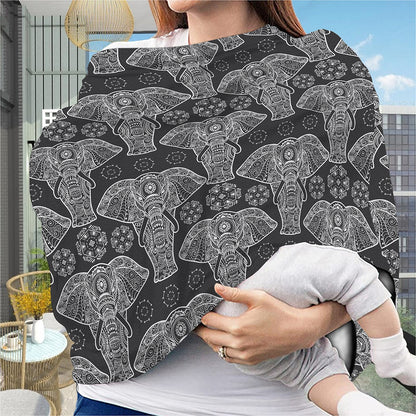 Black And White Boho Elephant Print Baby Seat Cover