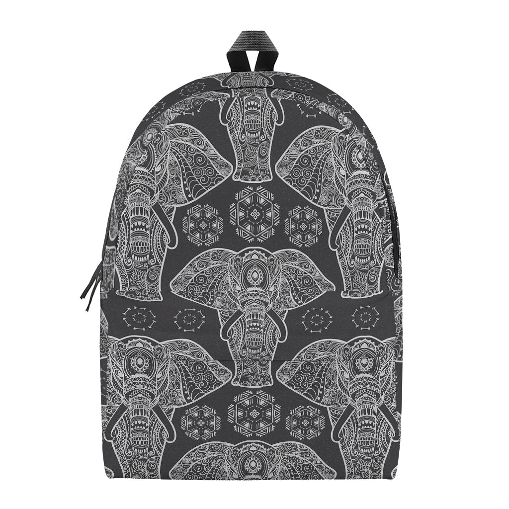 Black And White Boho Elephant Print Backpack