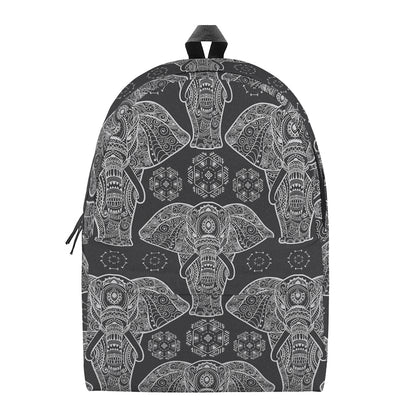 Black And White Boho Elephant Print Backpack