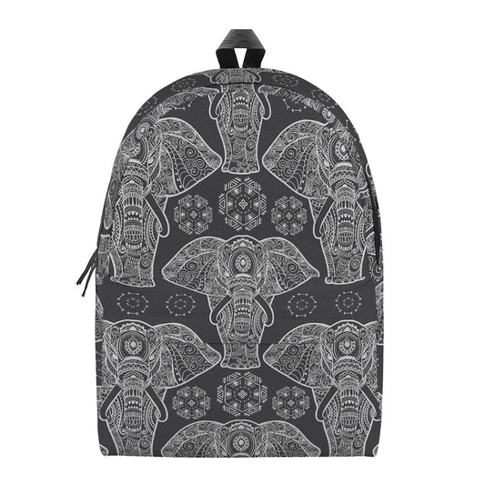 Black And White Boho Elephant Print Backpack