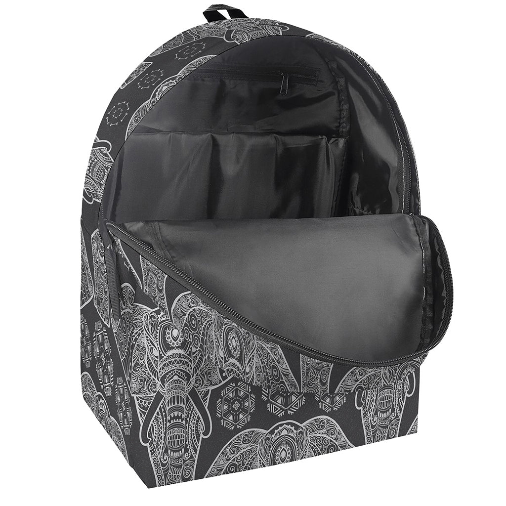 Black And White Boho Elephant Print Backpack