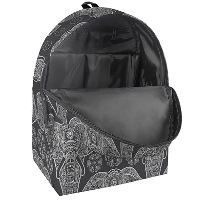 Black And White Boho Elephant Print Backpack
