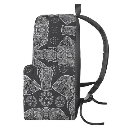 Black And White Boho Elephant Print Backpack