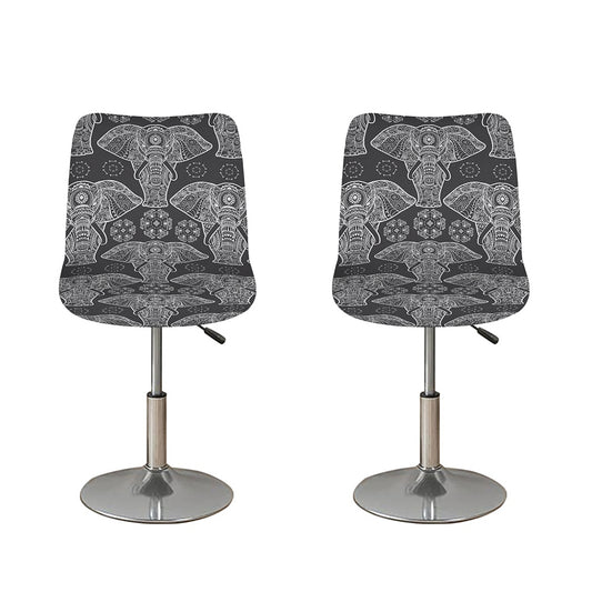 Black And White Boho Elephant Print Bar Stool Covers