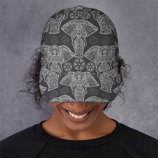 Black And White Boho Elephant Print Baseball Cap