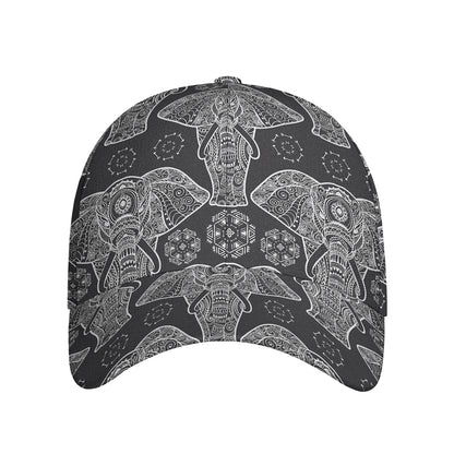 Black And White Boho Elephant Print Baseball Cap