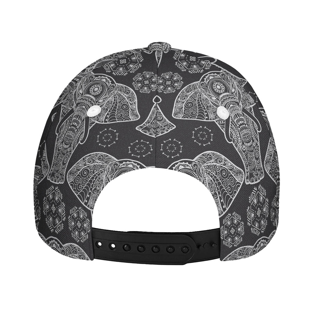 Black And White Boho Elephant Print Baseball Cap