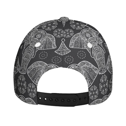 Black And White Boho Elephant Print Baseball Cap
