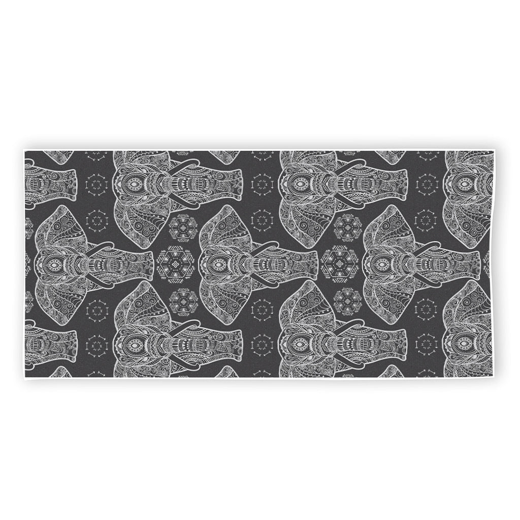 Black And White Boho Elephant Print Beach Towel