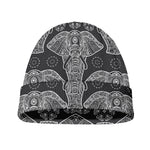 Black And White Boho Elephant Print Beanie