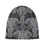 Black And White Boho Elephant Print Beanie