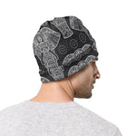 Black And White Boho Elephant Print Beanie