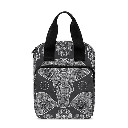 Black And White Boho Elephant Print Bible Tote Bag