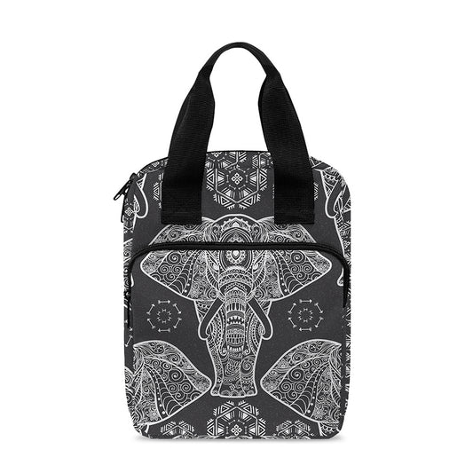Black And White Boho Elephant Print Bible Tote Bag