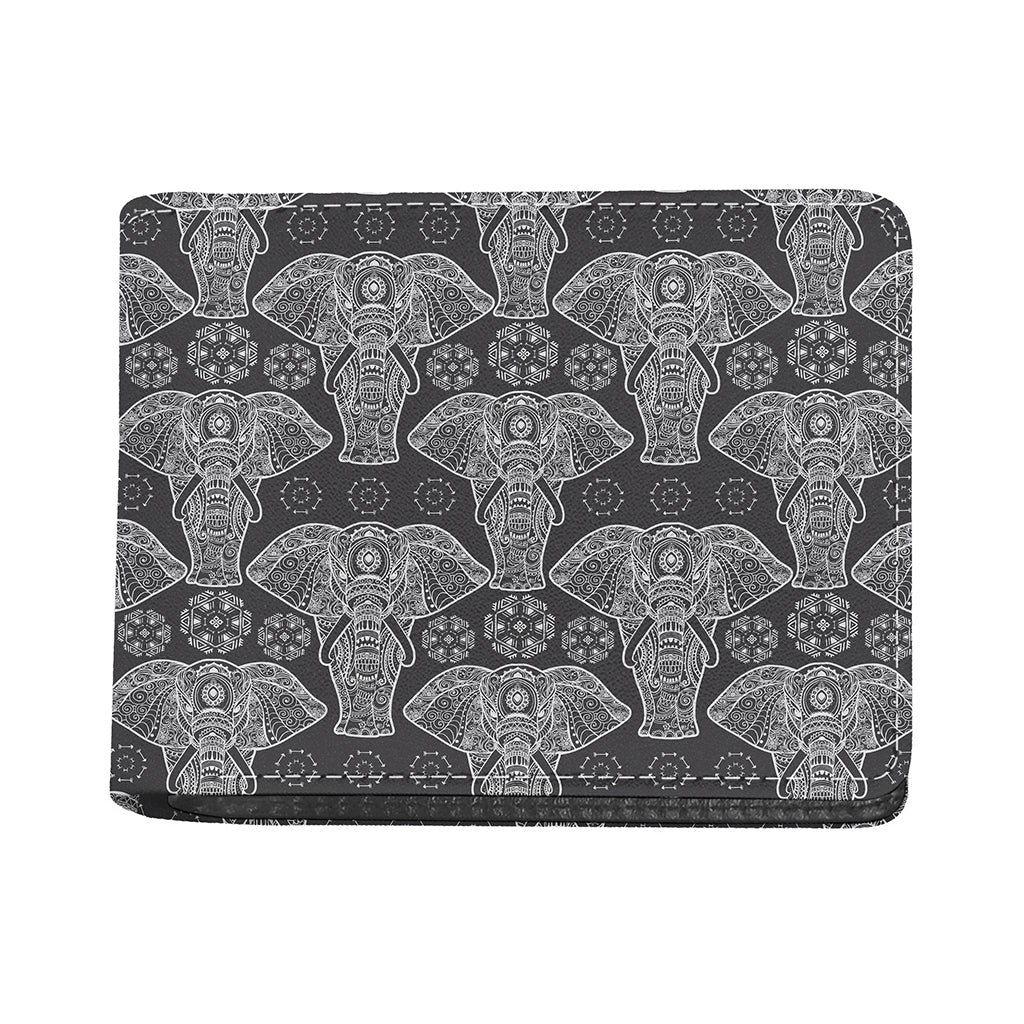 Black And White Boho Elephant Print Bifold Wallet
