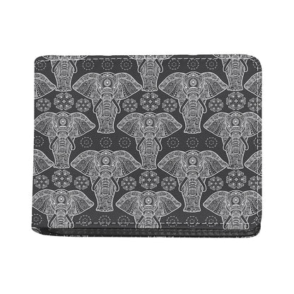Black And White Boho Elephant Print Bifold Wallet
