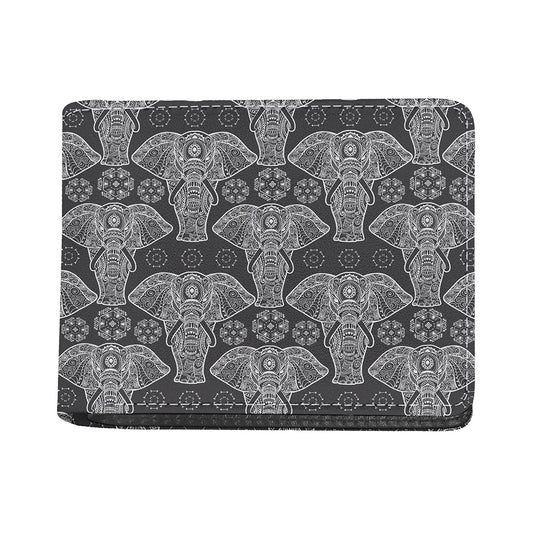 Black And White Boho Elephant Print Bifold Wallet