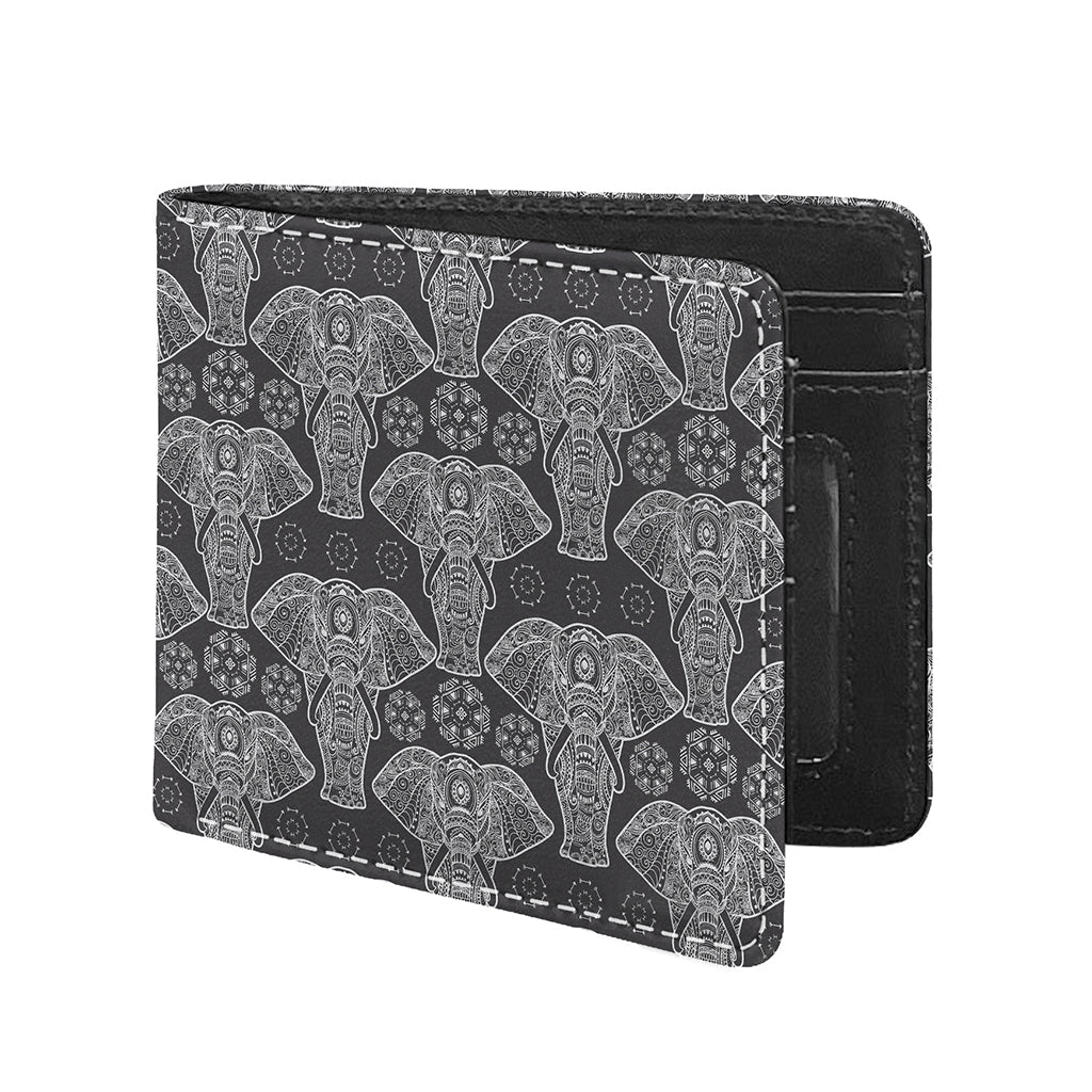Black And White Boho Elephant Print Bifold Wallet