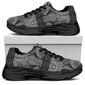 Black And White Boho Elephant Print Black Chunky Shoes