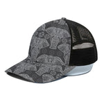 Black And White Boho Elephant Print Black Mesh Trucker Cap