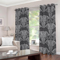 Black And White Boho Elephant Print Dimout Grommet Curtains