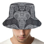 Black And White Boho Elephant Print Bucket Hat