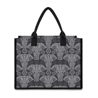 Black And White Boho Elephant Print Canvas Tote Bag