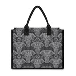 Black And White Boho Elephant Print Canvas Tote Bag