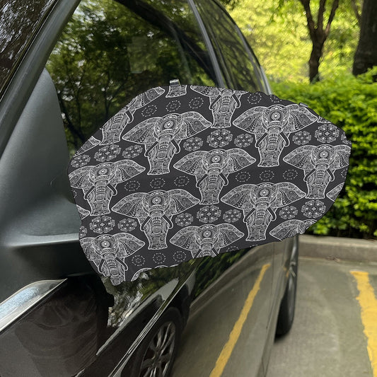 Black And White Boho Elephant Print Car Side Mirror Covers
