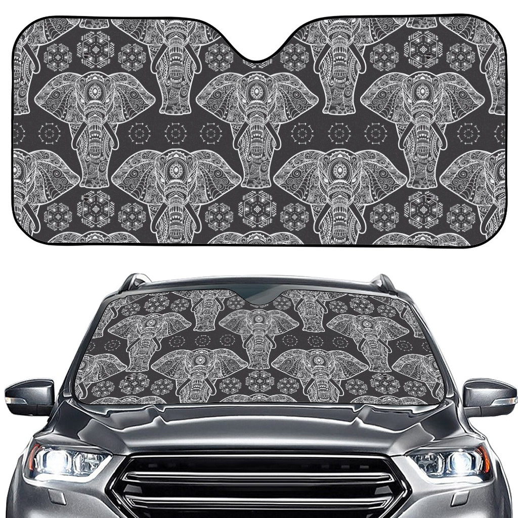 Black And White Boho Elephant Print Car Windshield Sun Shade